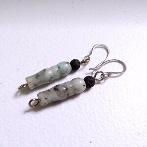 Minimalist Speckled Kiwi Jasper + Lava Rock Earrings - Rustic Grunge Edgy